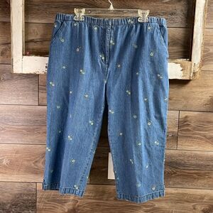 Classic Element Petite Ladies Jeans,Size XLP,Blue with Small Embroidered Flowers